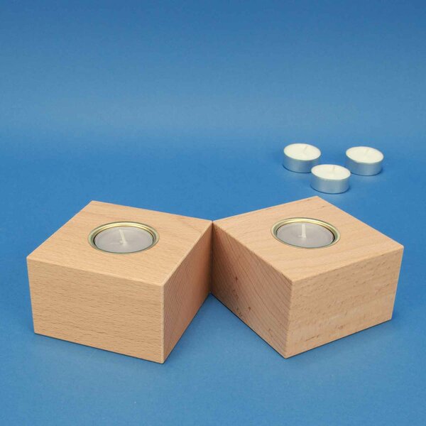 Bougeoir en bois 9,5 cm cubes en Hêtre